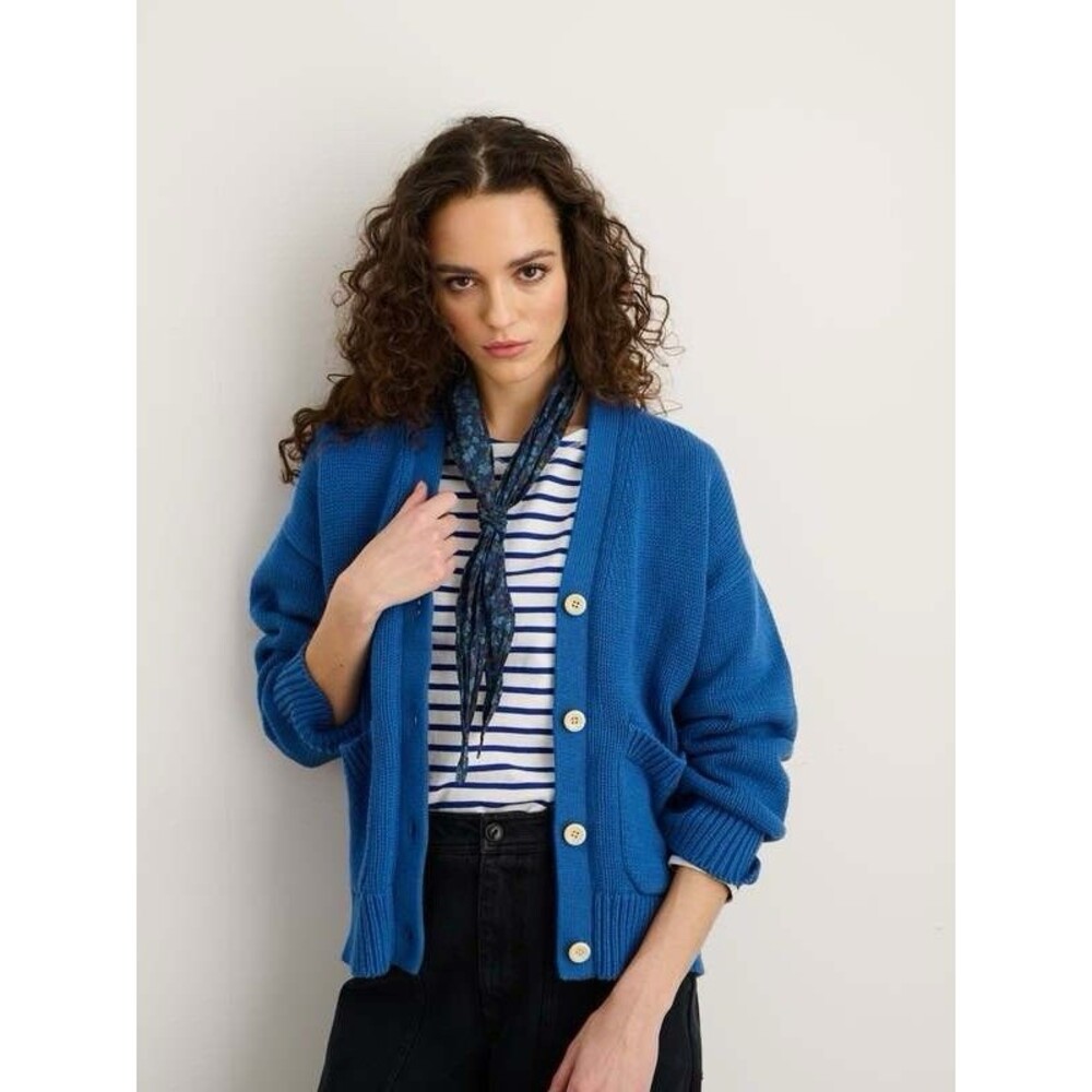 Alex Mill Sz Large Aegean Blue Emma Cardigan V-neck 100% Cotton Patch Pockets